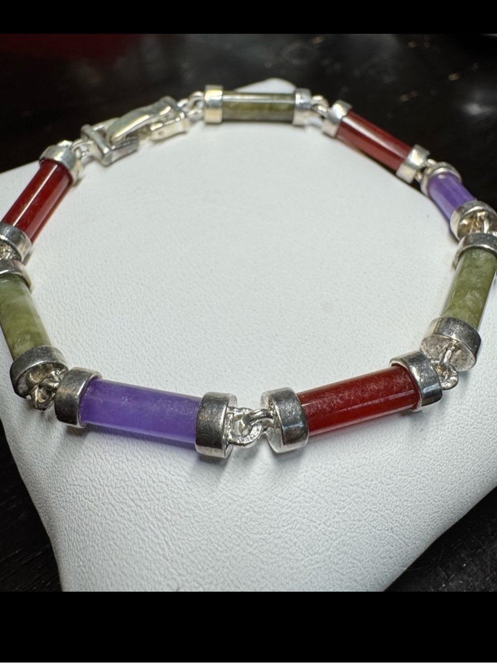 Vtg 925 Jade Tube Link Bracelet